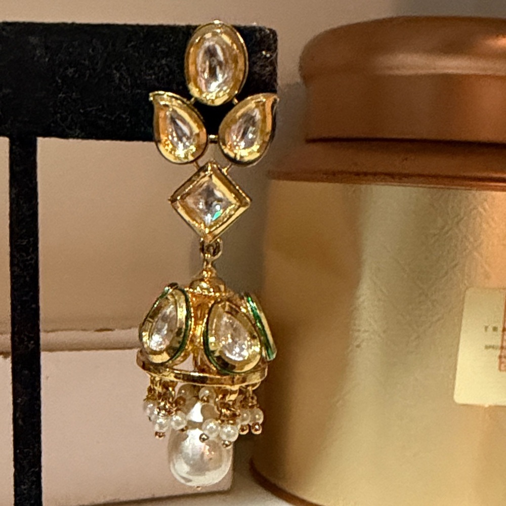 Elegant Gold and Green Drop jhumka  Earrings